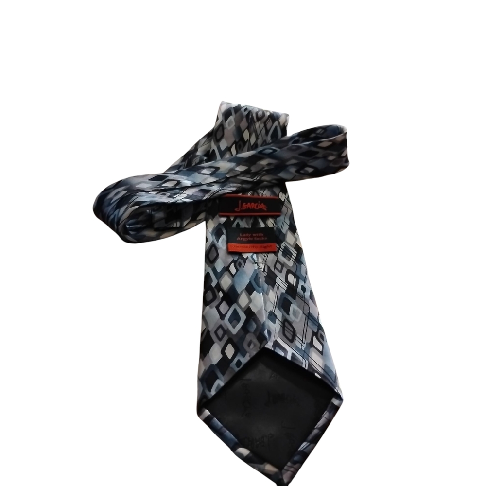 Geometric Patterned Tie - Black, Gray, White - Picture 4 of 6